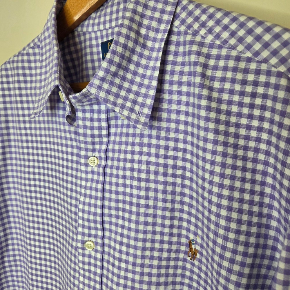 Polo Ralph Lauren Mens XL Classic Fit Gingham Button Down Shirt Purple White - Picture 2 of 5